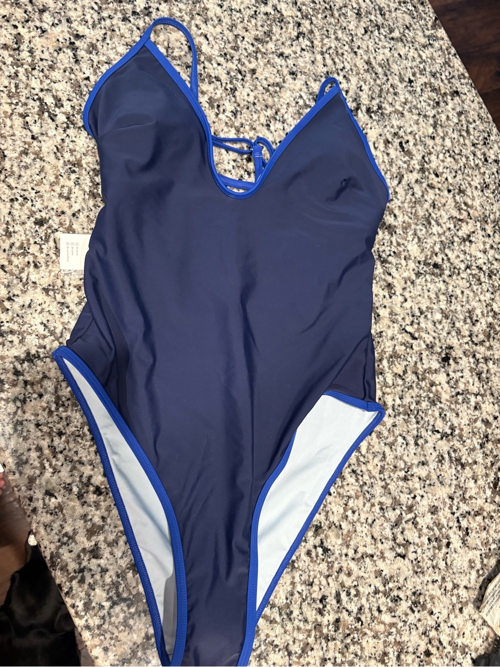 Cupshe Women’s Navy Blue One-Piece Swimsuit with Bright Blue Trim
